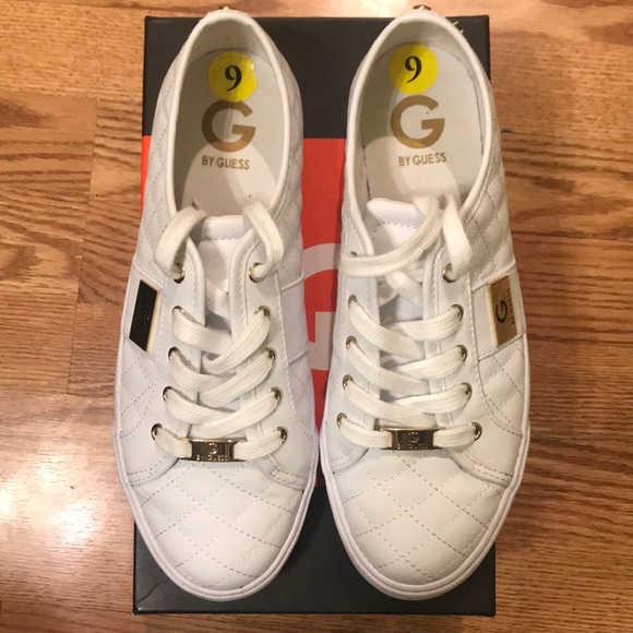 guess white quilted sneakers